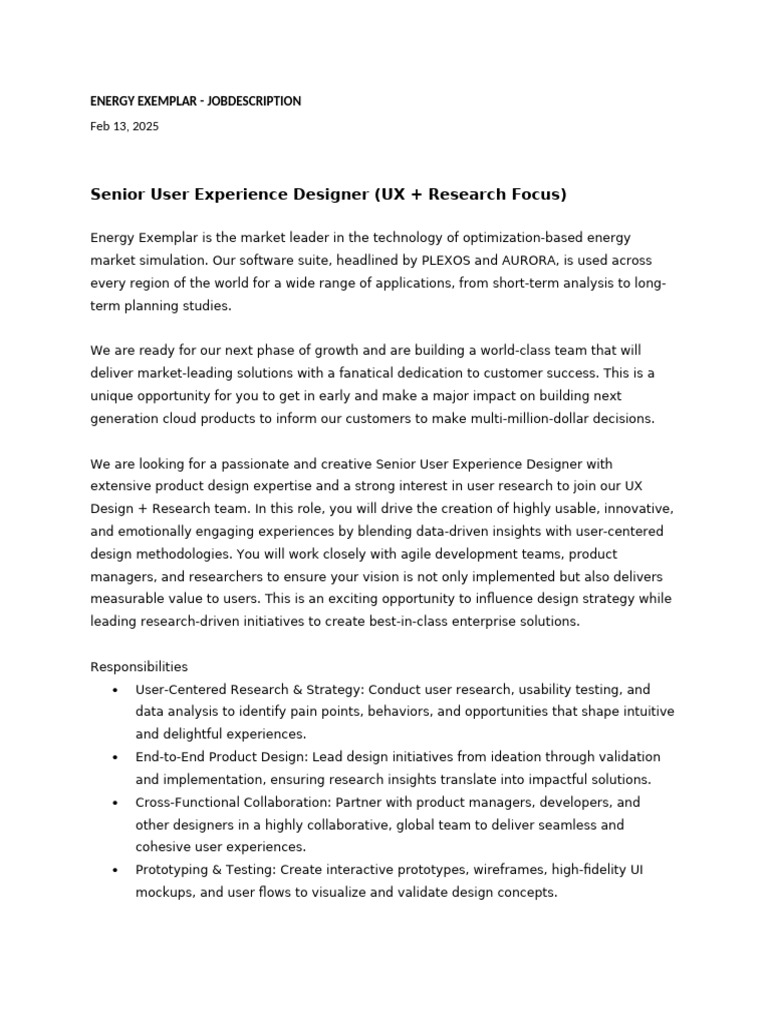 Job Sr UX Designer Research Focus 0225 | PDF | Usability | Cognitive ...
