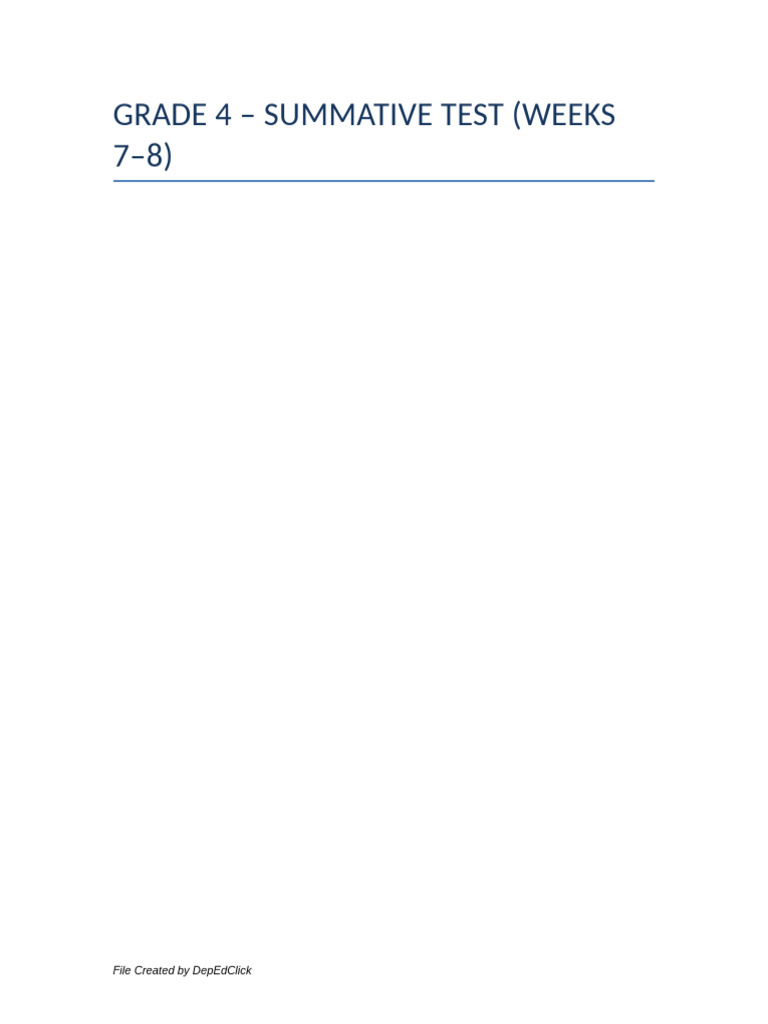 Grade 4 Summative Test Weeks 7-8 | PDF