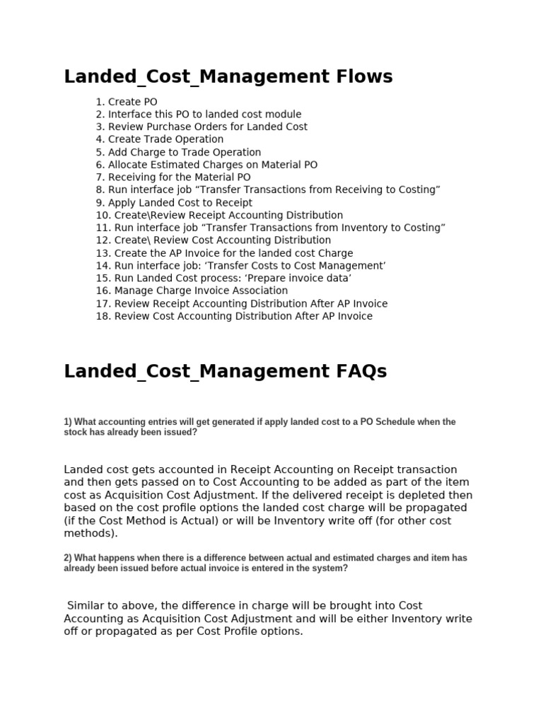 Landed Cost Management Workflow Guide | PDF | Accounts Payable | Cost ...