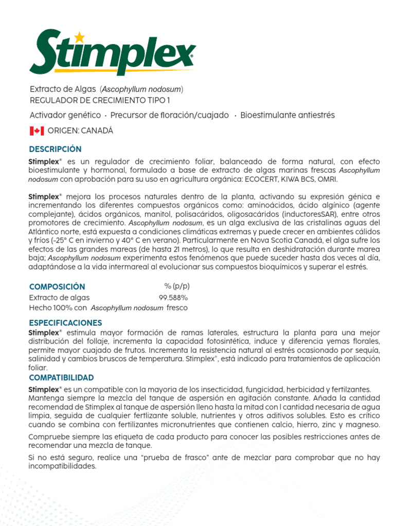 Ficha Técnica de Stimplex® | PDF | Flores | Algas