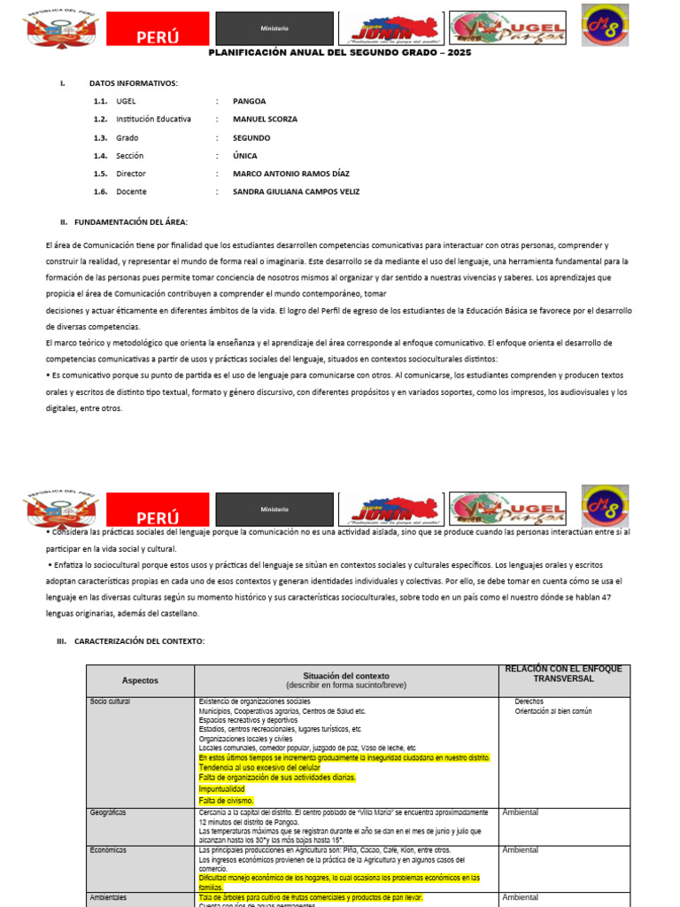 Planificación Anual Segundo Grado 2025 | PDF | Aprendizaje