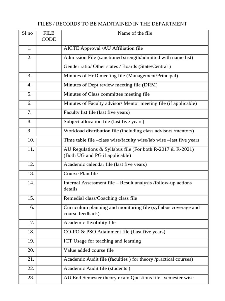 Essential Department Record Files List | PDF | Educational Stages