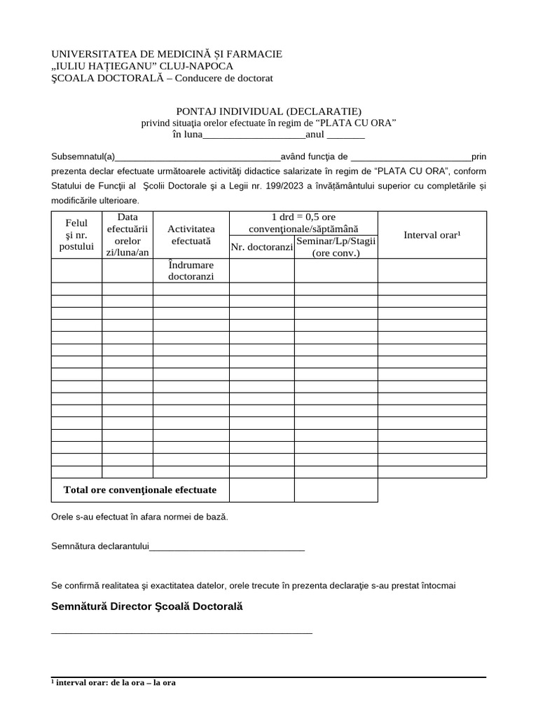 Scoala Doctorala Declaratie Pontaj Indrumare Doctoranzi 2025 ...