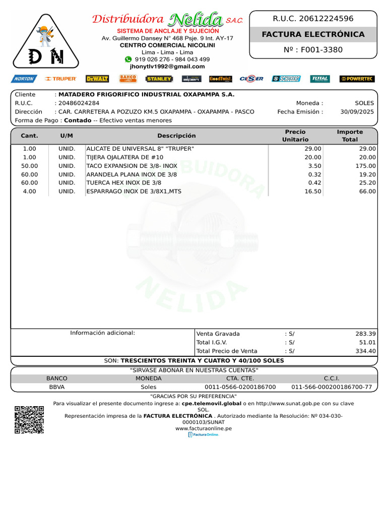 Distribuidora Nelida F001-3380 | PDF | Bancario | Tecnología bancaria