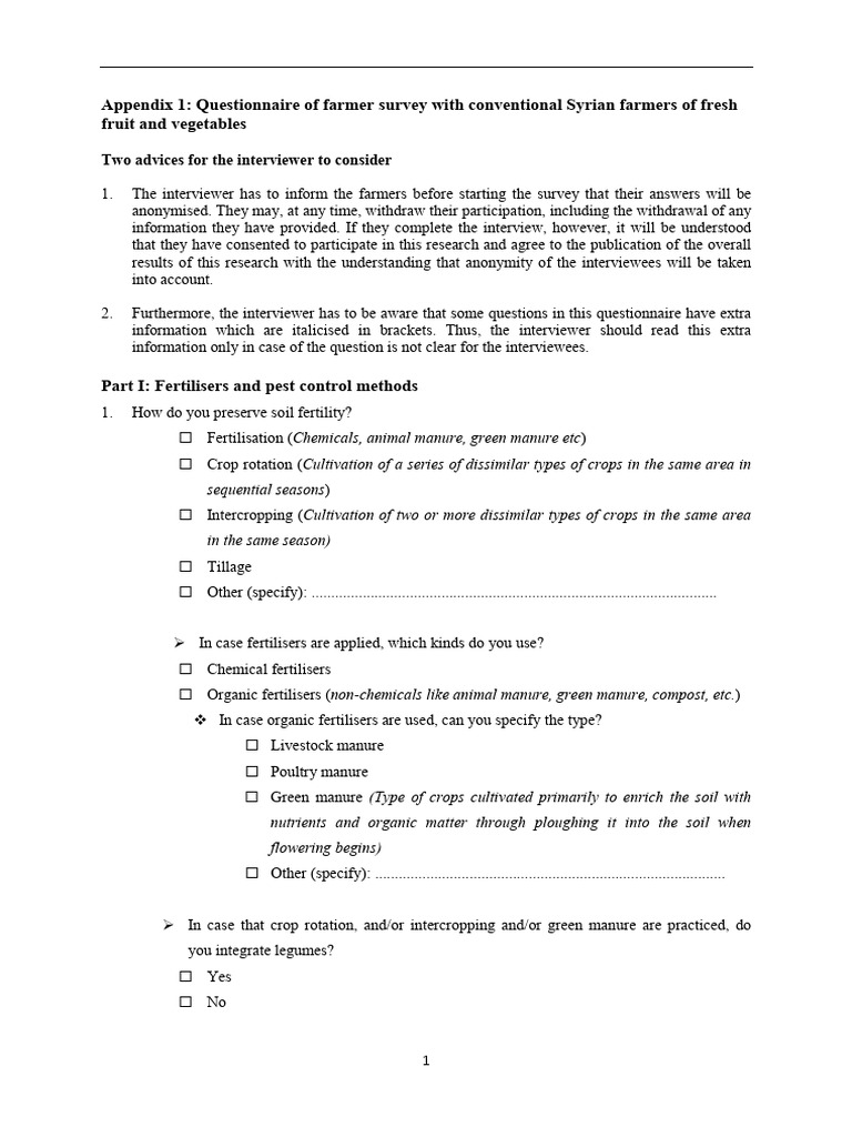 Syrian Farmers' Organic Farming Survey | PDF | Organic Farming | Manure