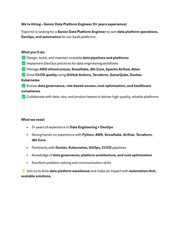 Senior Data Patform Engineer JD | PDF