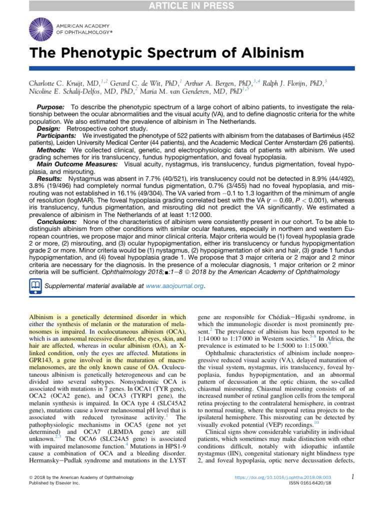Phenotypic Spectrum of Albinism Study | PDF
