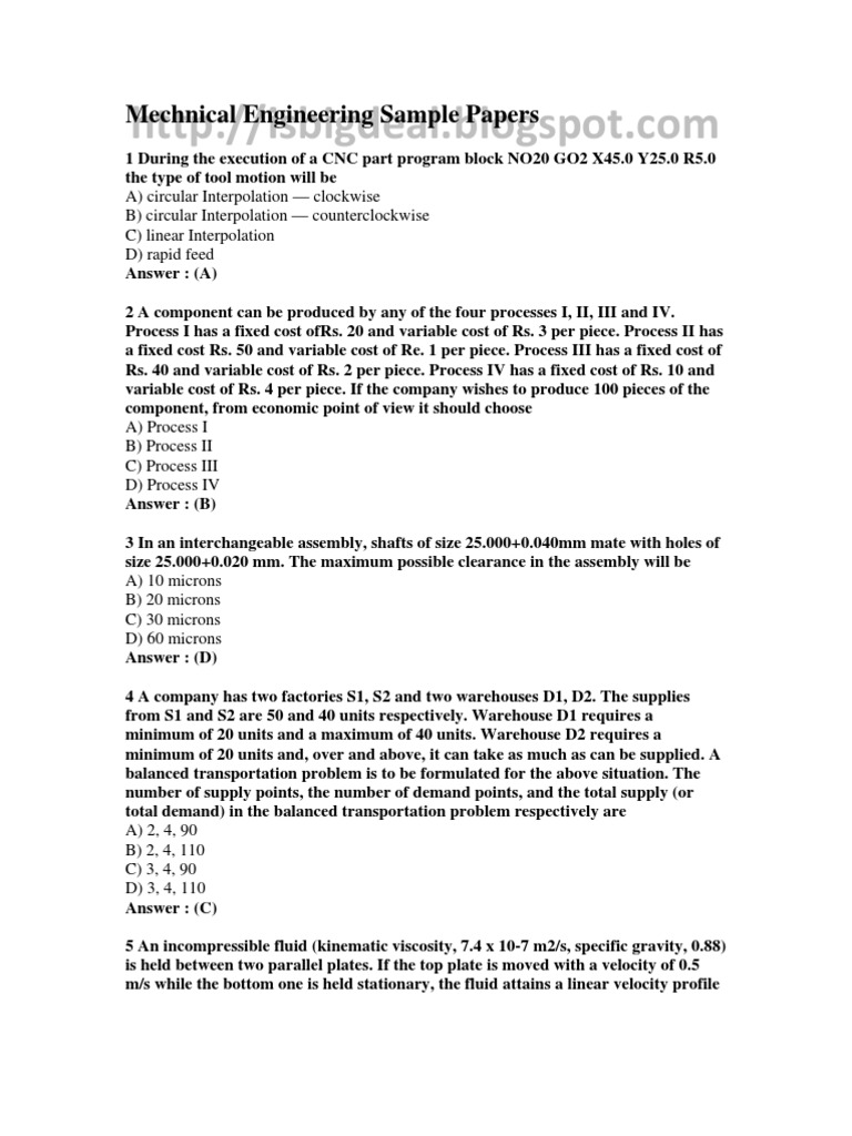 Mechnical Engineering Sample Papers 3 | PDF