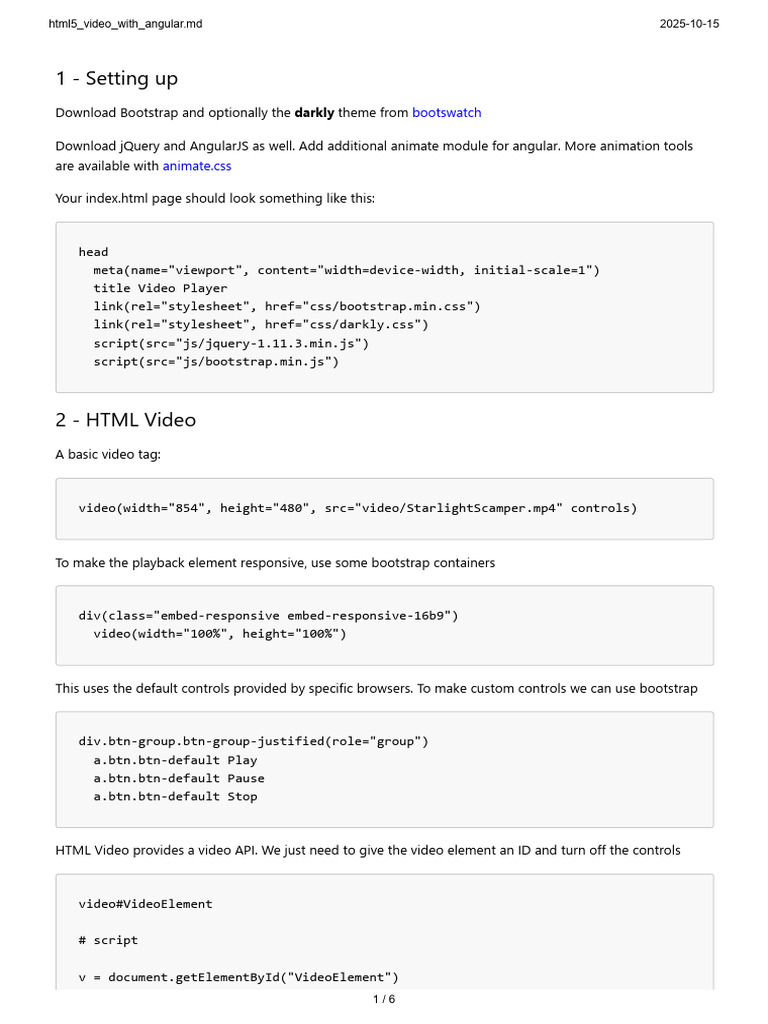 AngularJS HTML5 Video Player Setup | PDF | Bootstrap (Front End ...