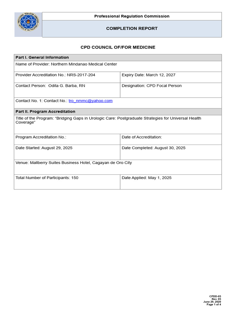 Urologic Care CPD Course Completion Report | PDF | Urology | Evidence ...