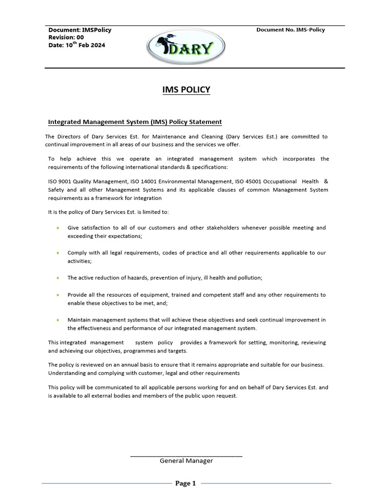 Dary Services IMS Policy Statement | PDF