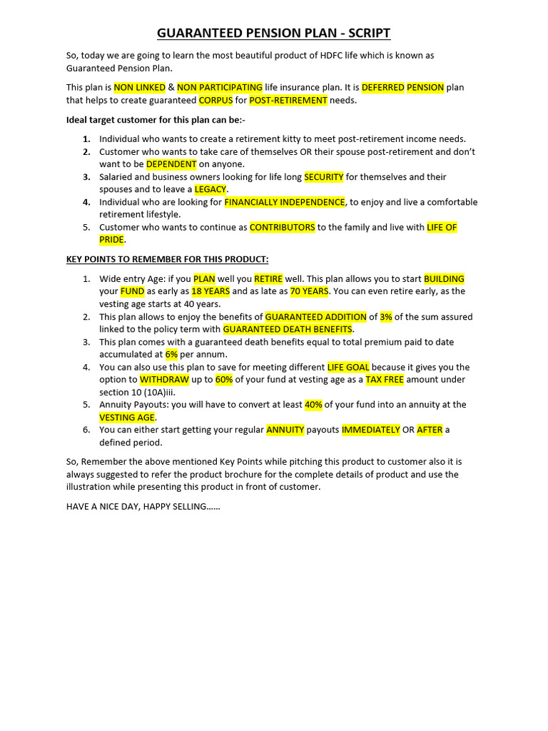 Guaranteed Pension Plan - Script | PDF
