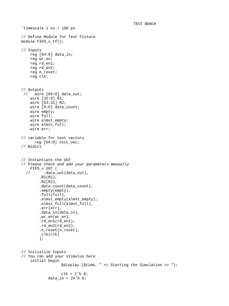 Verilog FIFO Test Bench Code | PDF | Computer Programming | Software ...