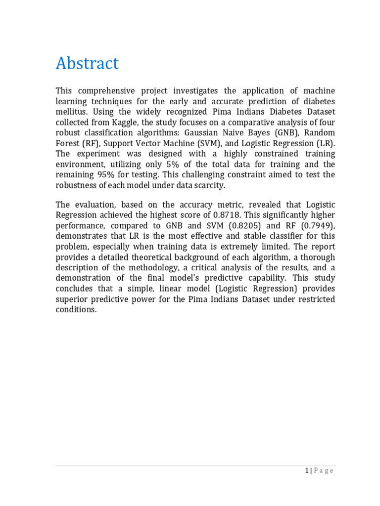 Diabetes Prediction Report | PDF | Support Vector Machine | Machine ...
