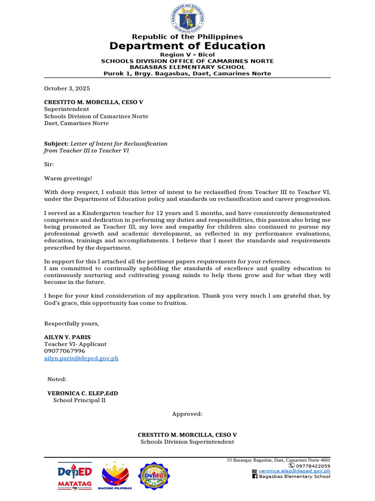 Letter - LOI (Reclassification) | PDF