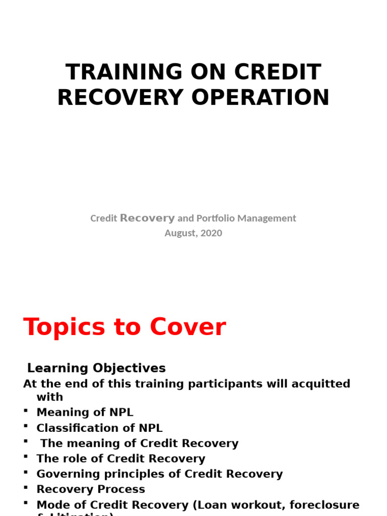 Credit Recovery Training Overview | PDF | Loans | Finance & Money ...