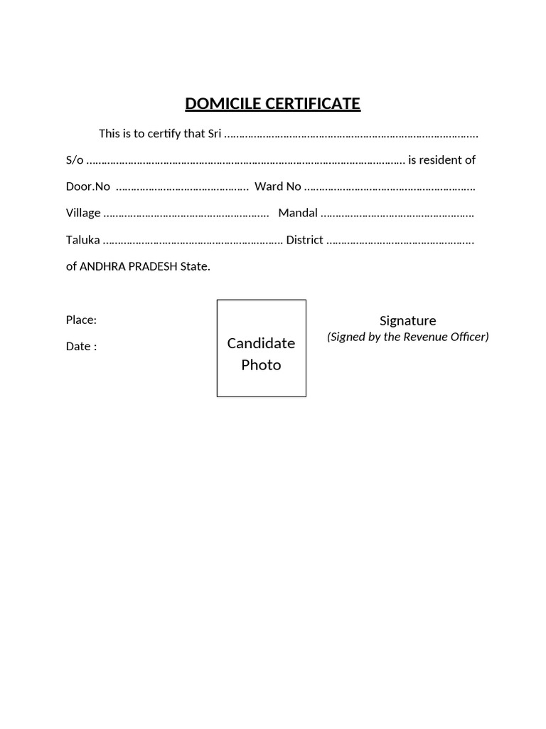 Domicile Certificate Sample Format | PDF