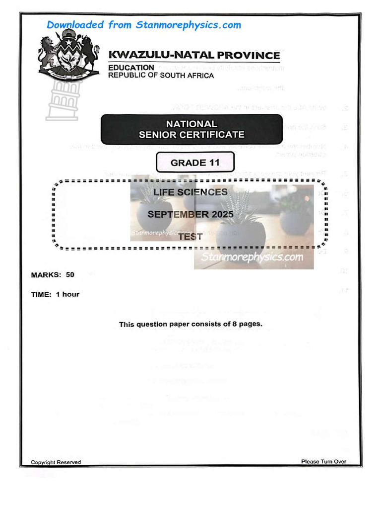 KZN Life Sciences Grade 11 September 2025 QP and Memo | PDF