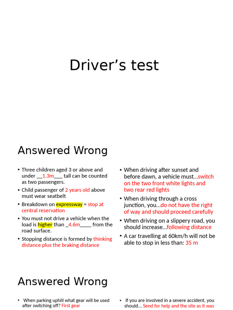 Driver's Test Key Rules and Guidelines | PDF | Traffic | Traffic Light