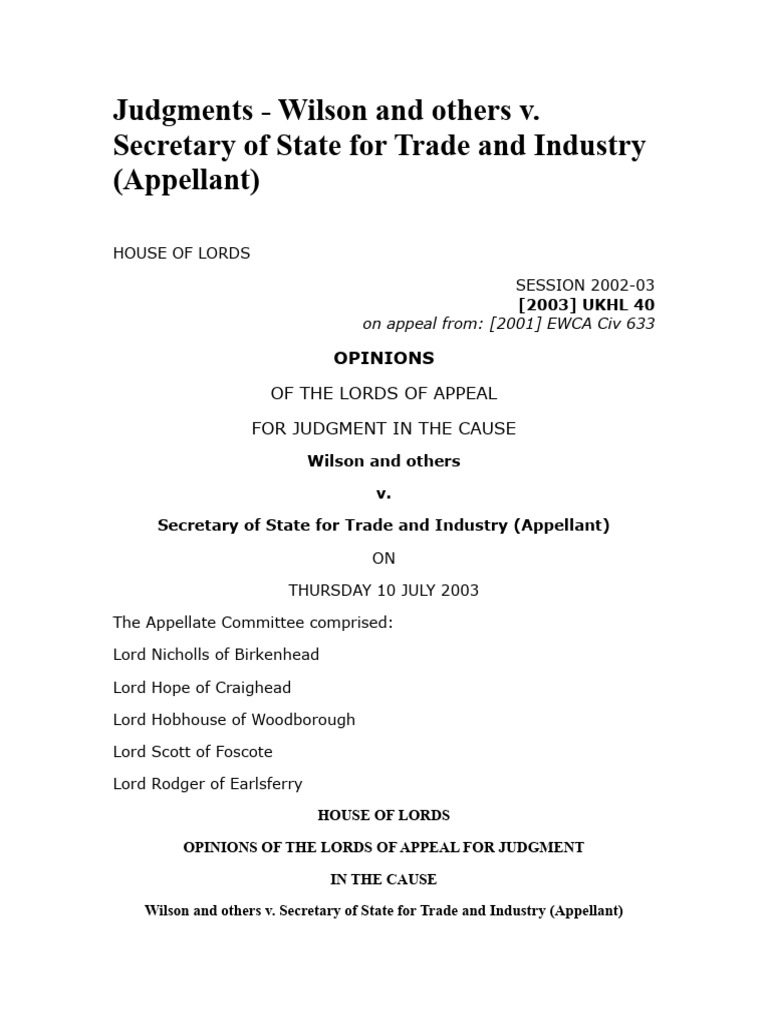 Wilson v. Secretary of State Judgment Analysis | PDF | Parliament Of ...