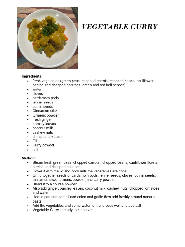 Easy Vegetable Curry Recipe | PDF