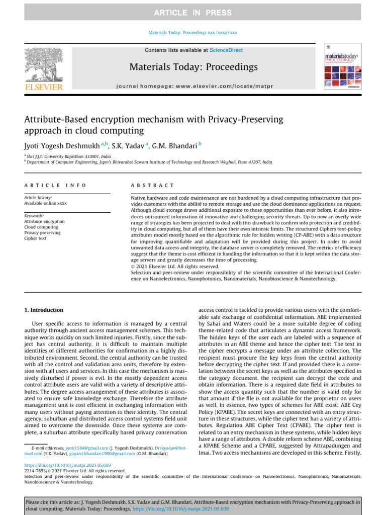 Privacy-Preserving ABE in Cloud Computing | PDF | Encryption | Key ...