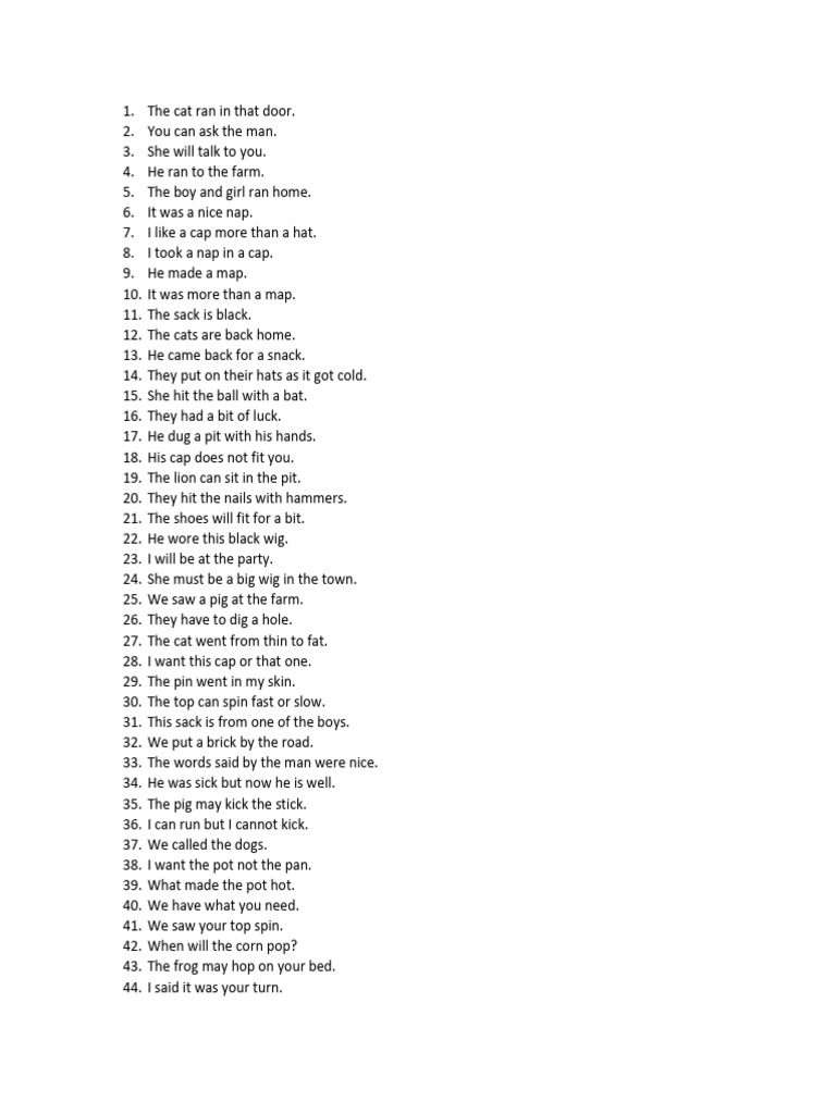 Grade 1 Dictation Sentences List | PDF