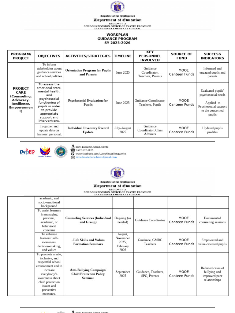 Lucsuhin ESS Guidance Program Plan | PDF | Psychosocial | Psychological ...