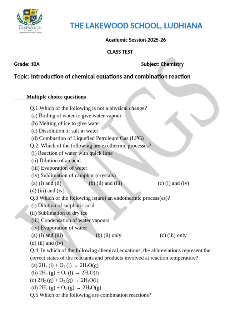 Grade 10 Chemistry Test: Chemical Reactions | PDF | Oxide | Chemical ...