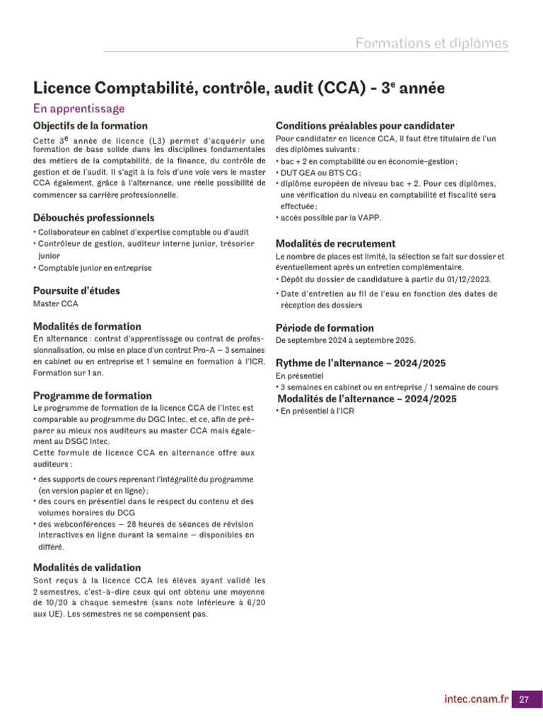 Licence CCA : Formation en alternance 2024 | PDF | Audit | Business