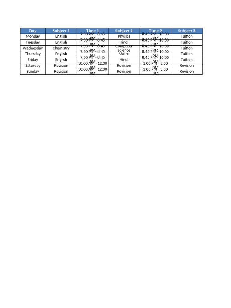 Weekly Study Schedule Overview | PDF