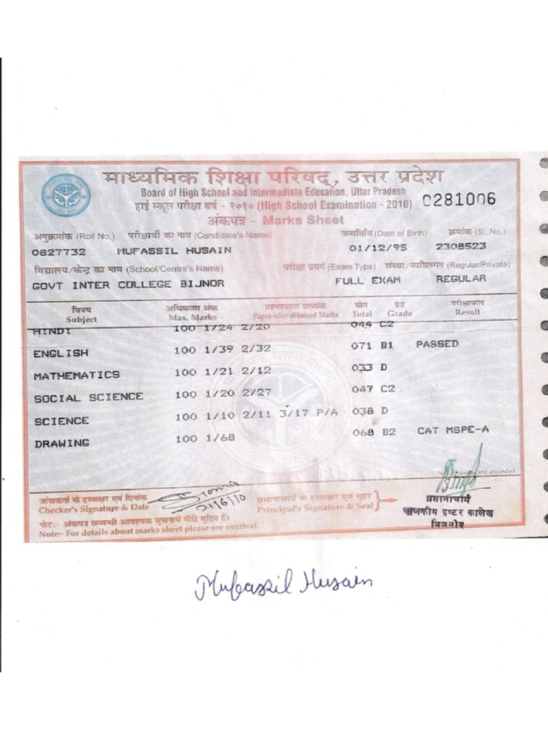 10th Marksheet | PDF