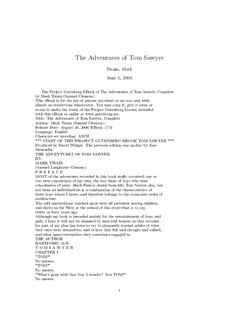 5 The Adventures of Tom Sawyer | PDF | Mark Twain | The Adventures Of ...