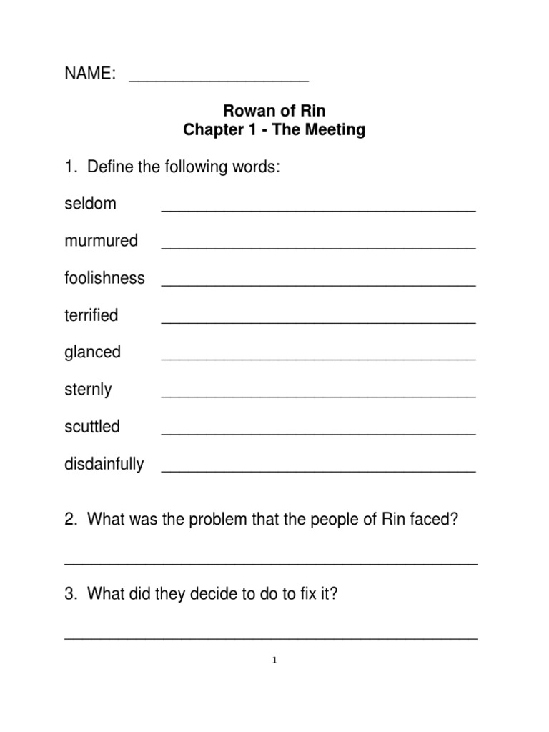 Rowan of Rin - Chapter 1 Worksheet