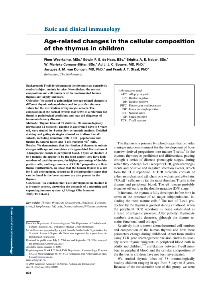 Age-Related Changes in The Cellular Composition | PDF | Thymus | T Cell