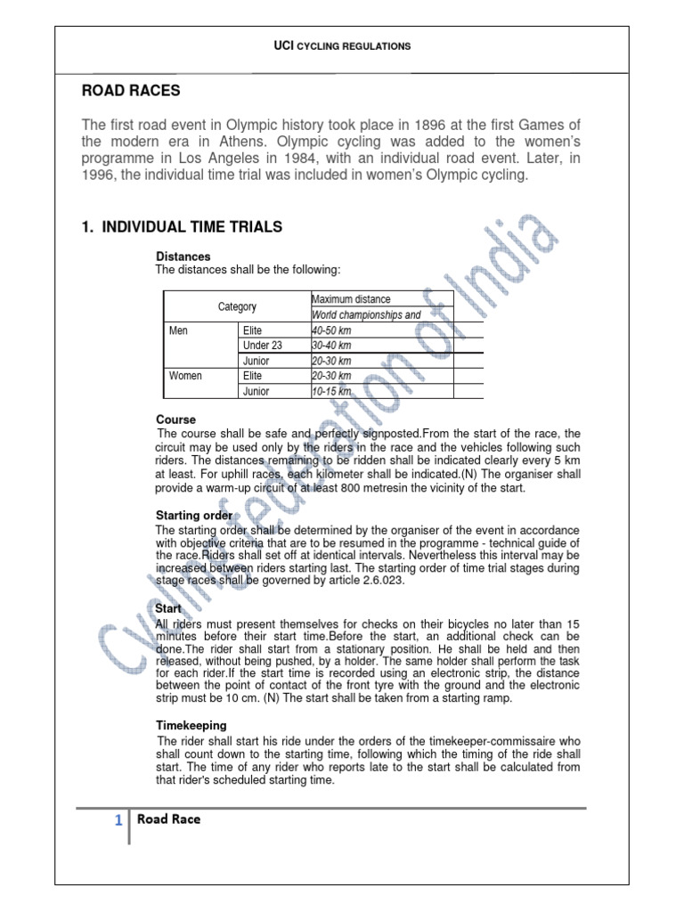 UCI Road Race and Time Trial Rules | PDF | Road Bicycle Racing | Cycle ...