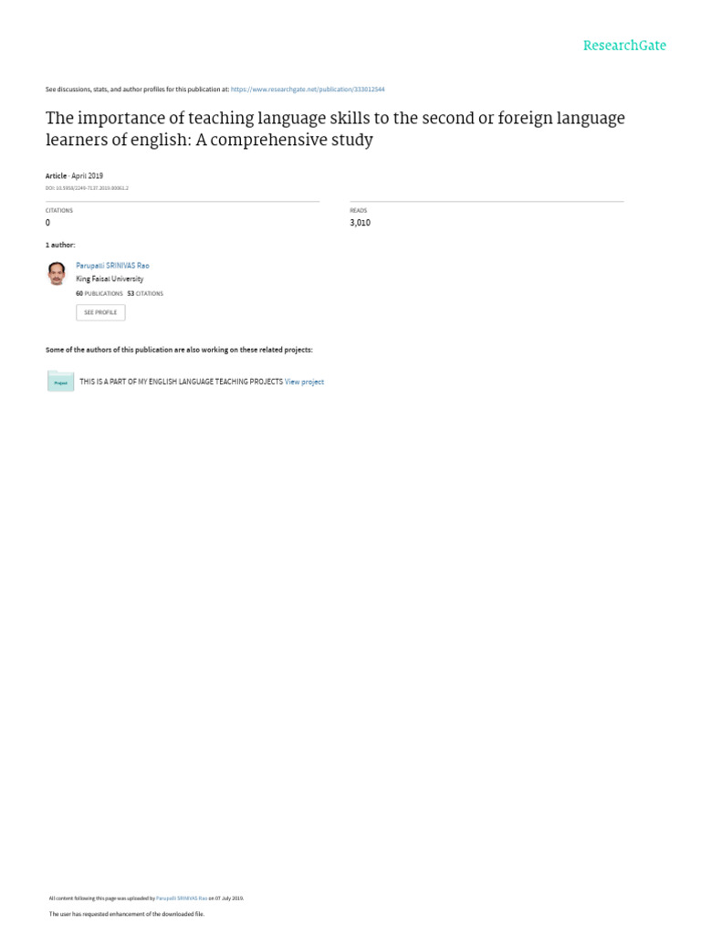 Teaching English Language Skills Effectively | PDF | Second Language ...