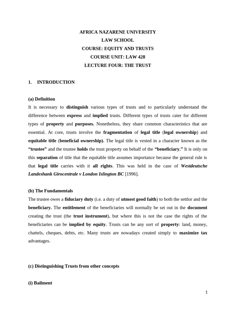 Classnotes 4 Introduction To Trust | PDF | English Trust Law | Law Of ...