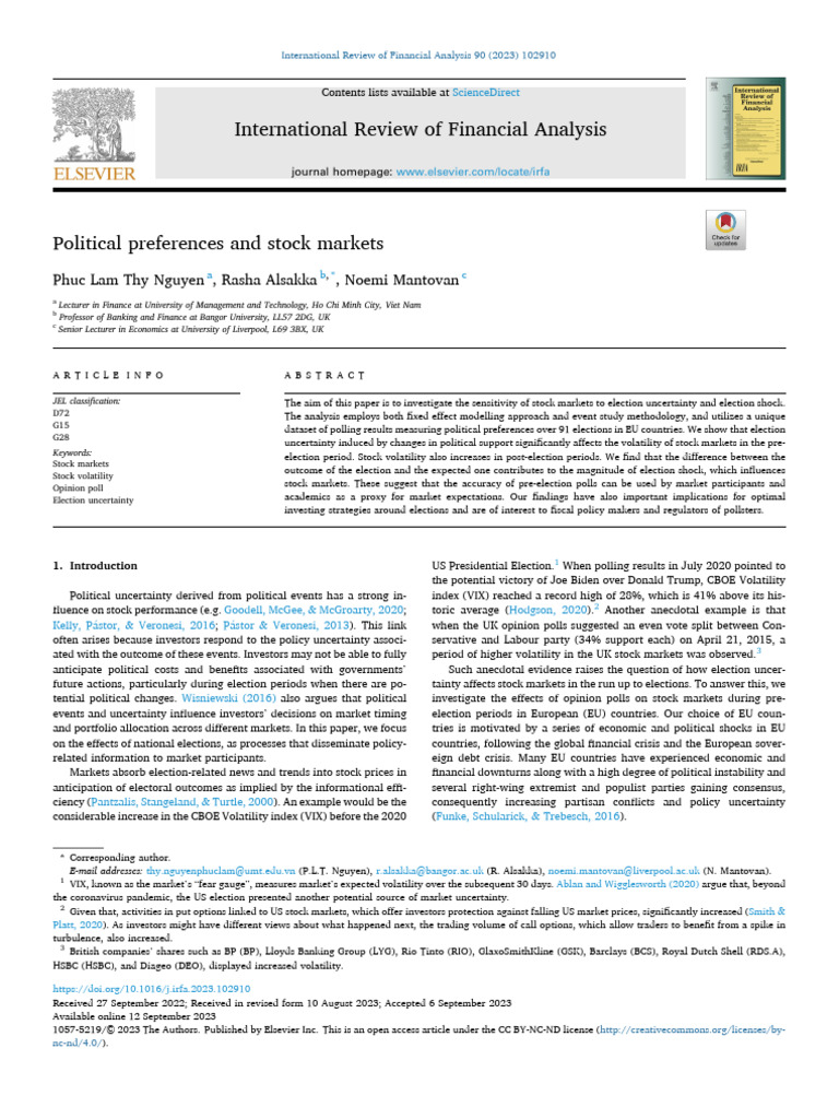 Election Uncertainty and Stock Volatility | PDF | Volatility (Finance ...