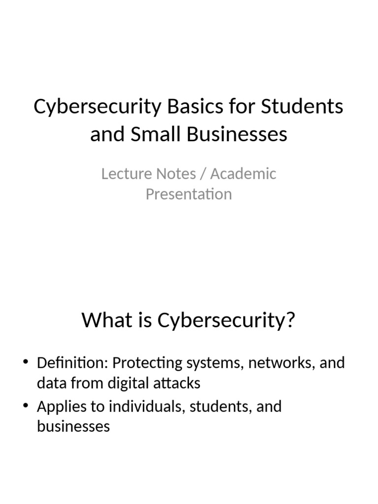 Cybersecurity Essentials for Students & Businesses | PDF