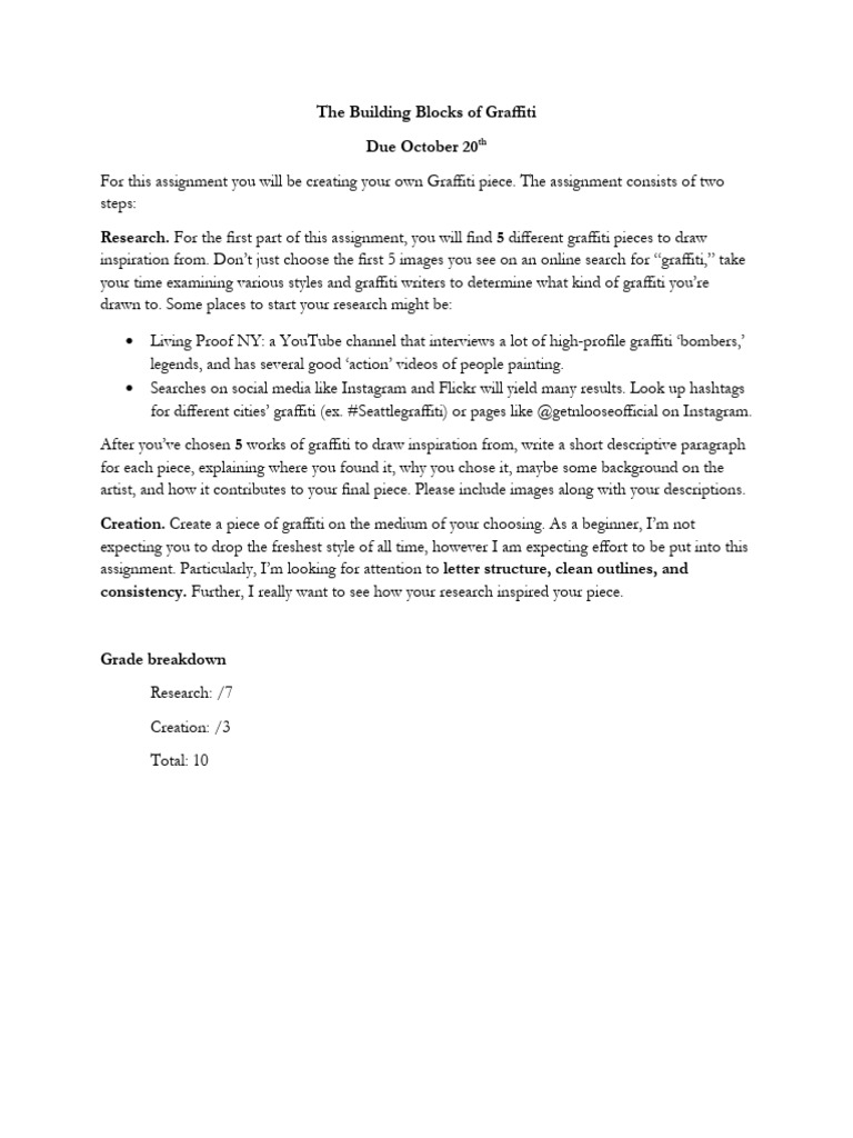 CTCH205 - Building Blocks of Graffiti Assignment | PDF