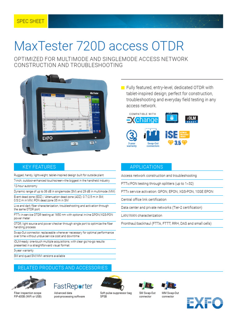 MaxTester 720D OTDR Overview | PDF | Decibel | Optical Fiber