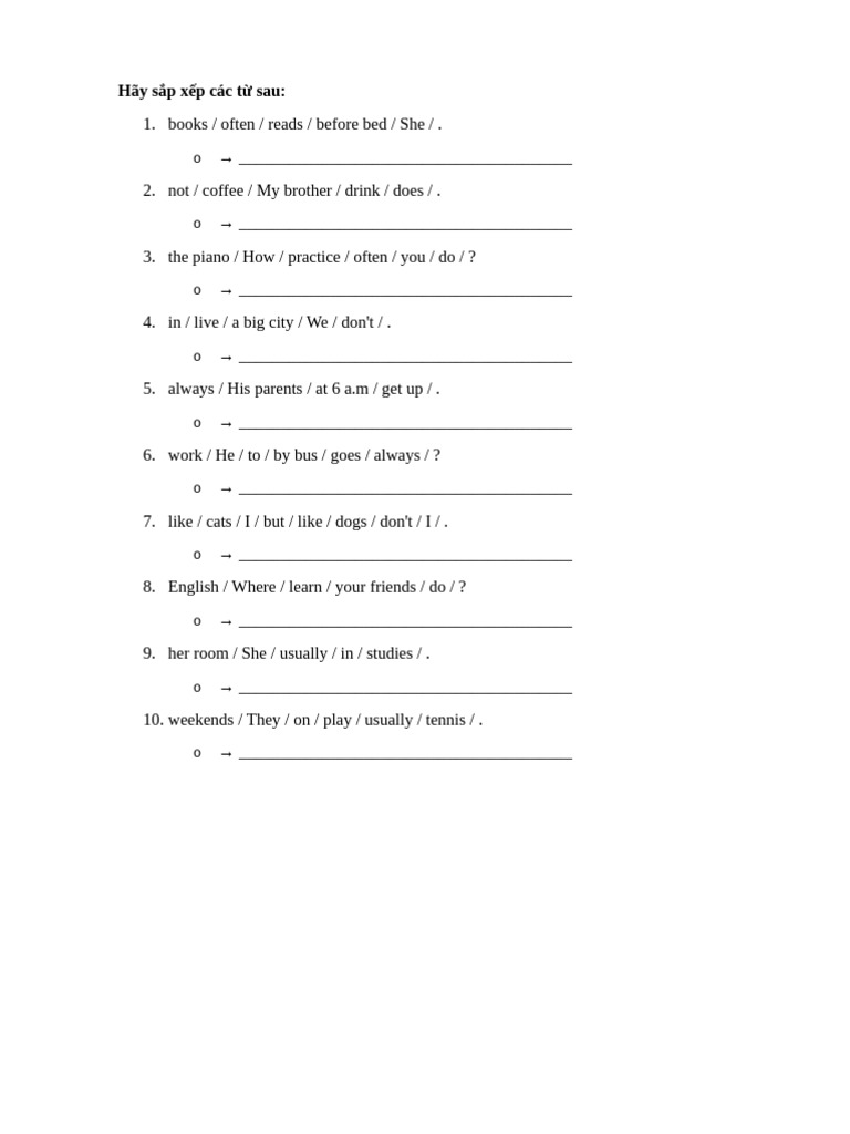 English Sentence Rearrangement Exercises | PDF