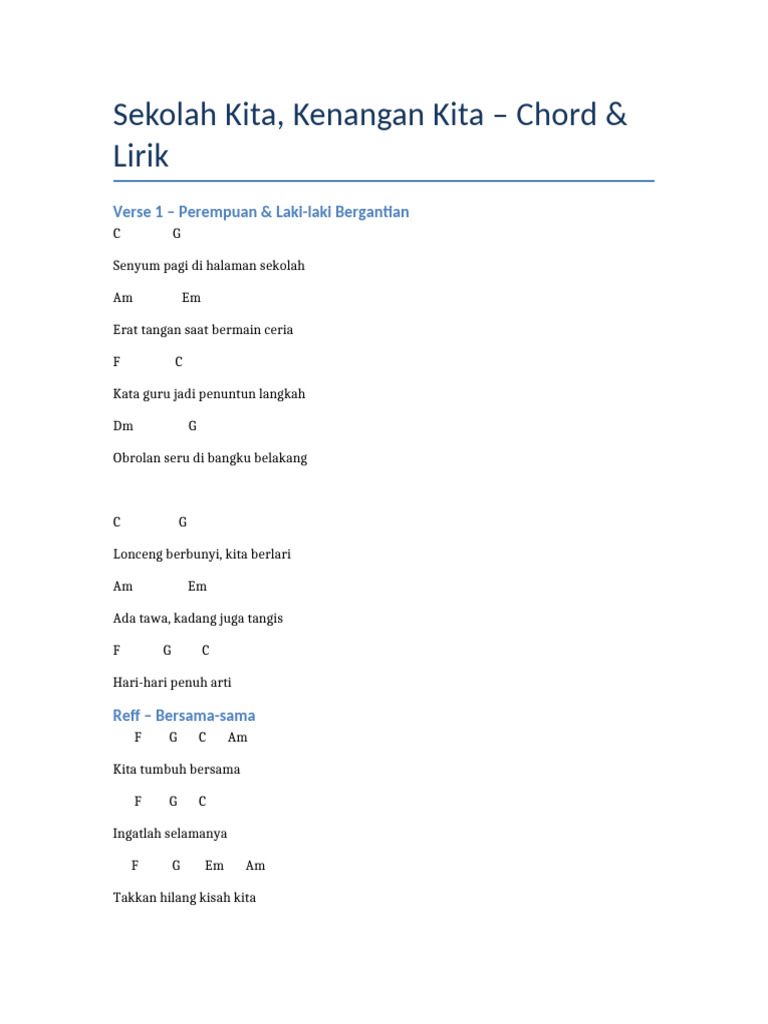 Sekolah Kita Kenangan Kita - Lirik Dan Chord | PDF