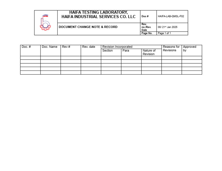 Haifa-Lab-Qmsl-F02 Document Change Note | PDF