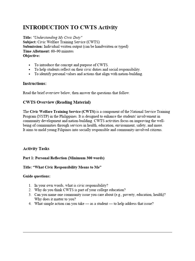 CWTS: Understanding Civic Responsibility | PDF