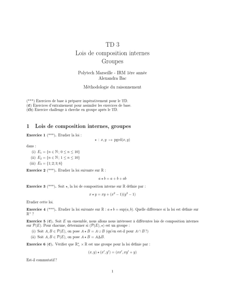 Lois de composition internes en groupes | PDF | Concepts mathématiques ...