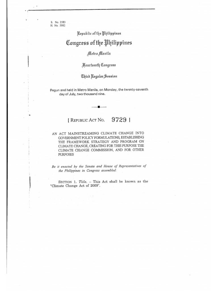 RA 9729 - Climate Change Act of 2009 | PDF