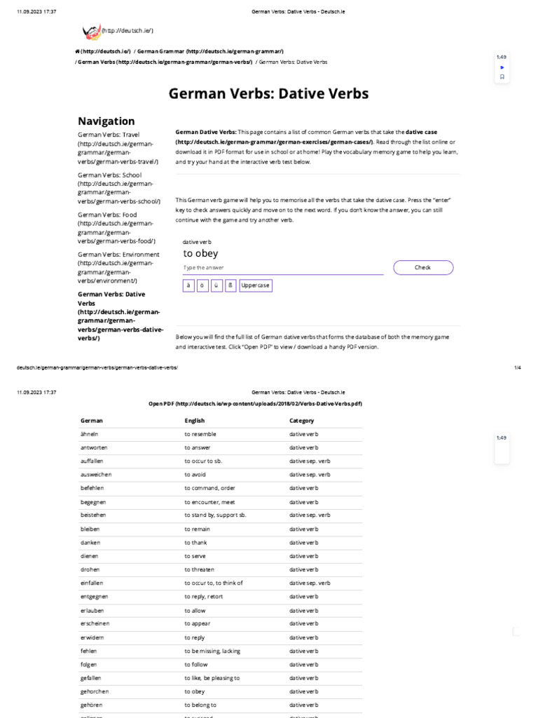 German Dative Verbs List PDF | PDF | German Language | Languages