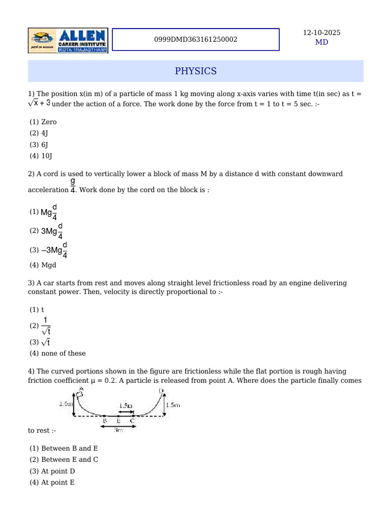 Physics Work and Energy Problems | PDF | Force | Physics